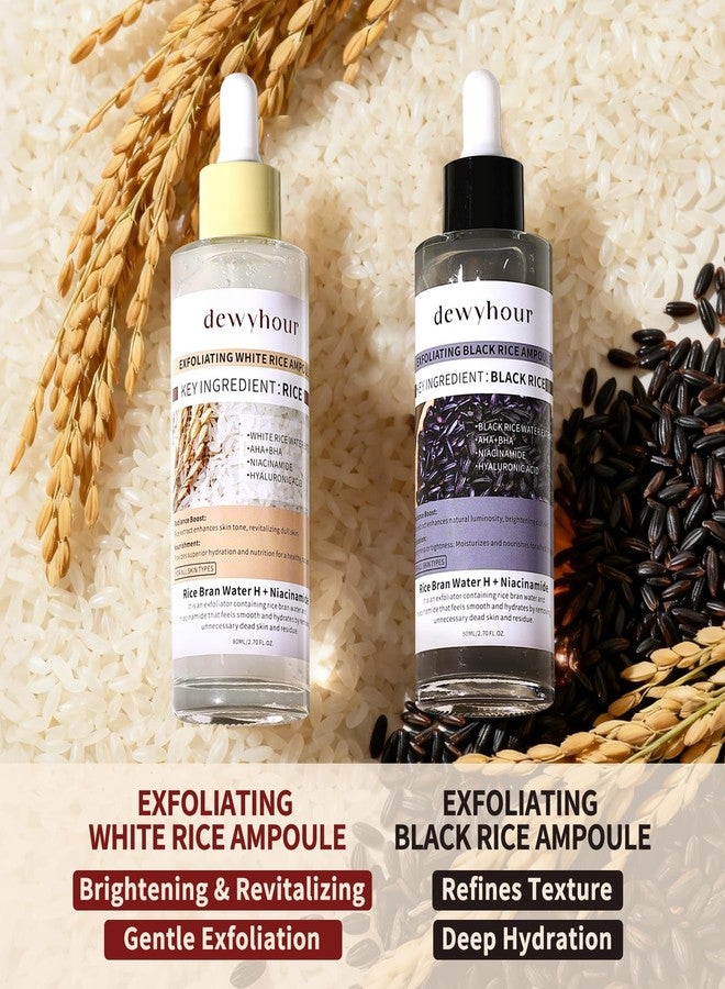 dewyhour Exfoliating Black & White Rice Ampoule Duo Set - Gently Removes Dead Skin Cells, Refines Pores, Soft Face & Body Scrub for All Skin Types, 2-Pack - Image 3